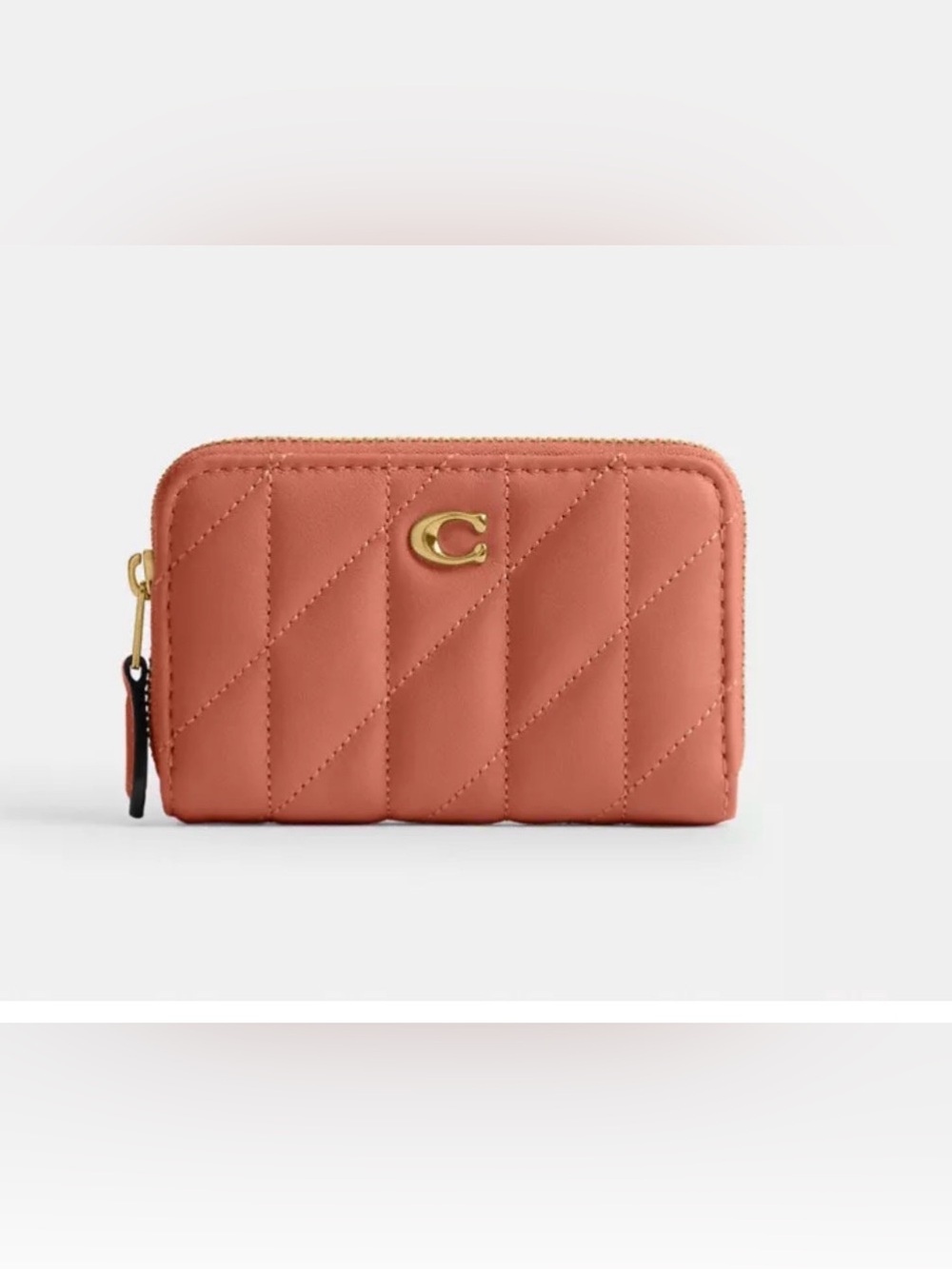 🧡 Coach NWT Dark Peach Quilted Essential Zip Card Wallet /Brass Hardware